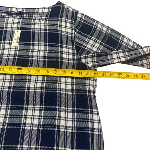Madewell Navy Blue Flannel Plaid Boxy 3/4 Sleeve Blouse Top Women’s Size Large - Picture 6 of 14